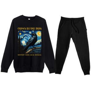 Crows Before Bros Support Your Local Murder Raven Premium Crewneck Sweatsuit Set