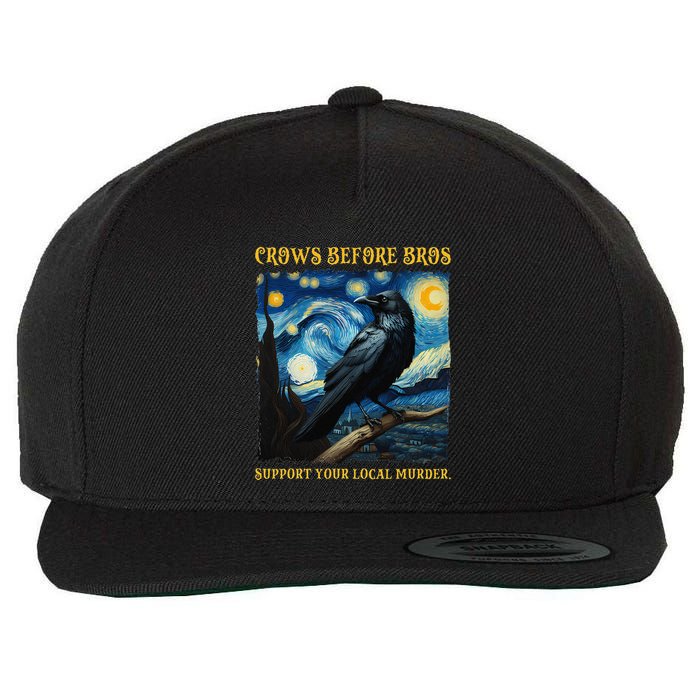 Crows Before Bros Support Your Local Murder Raven Wool Snapback Cap