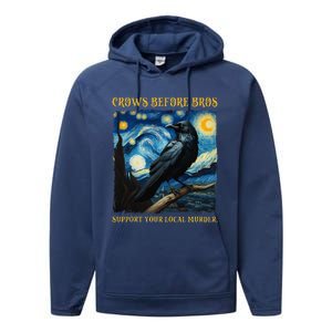 Crows Before Bros Support Your Local Murder Raven Performance Fleece Hoodie