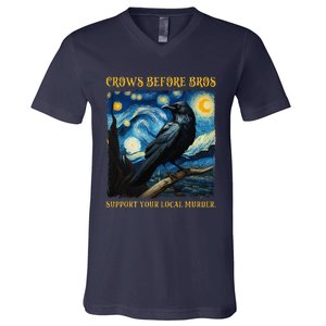 Crows Before Bros Support Your Local Murder Raven V-Neck T-Shirt