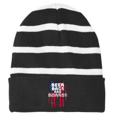 Cornhole Beer Bags And Boards Striped Beanie with Solid Band