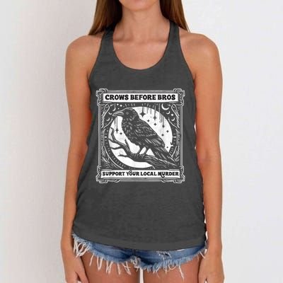 Crows Before Bros Support Your Local Murder Funny Halloween Women's Knotted Racerback Tank