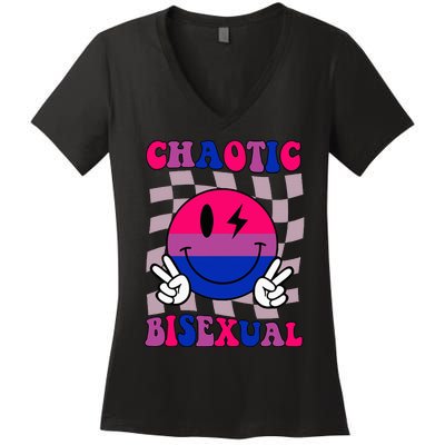 Chaotic Bisexual Bi Lgbt Bisexual Pride Women's V-Neck T-Shirt