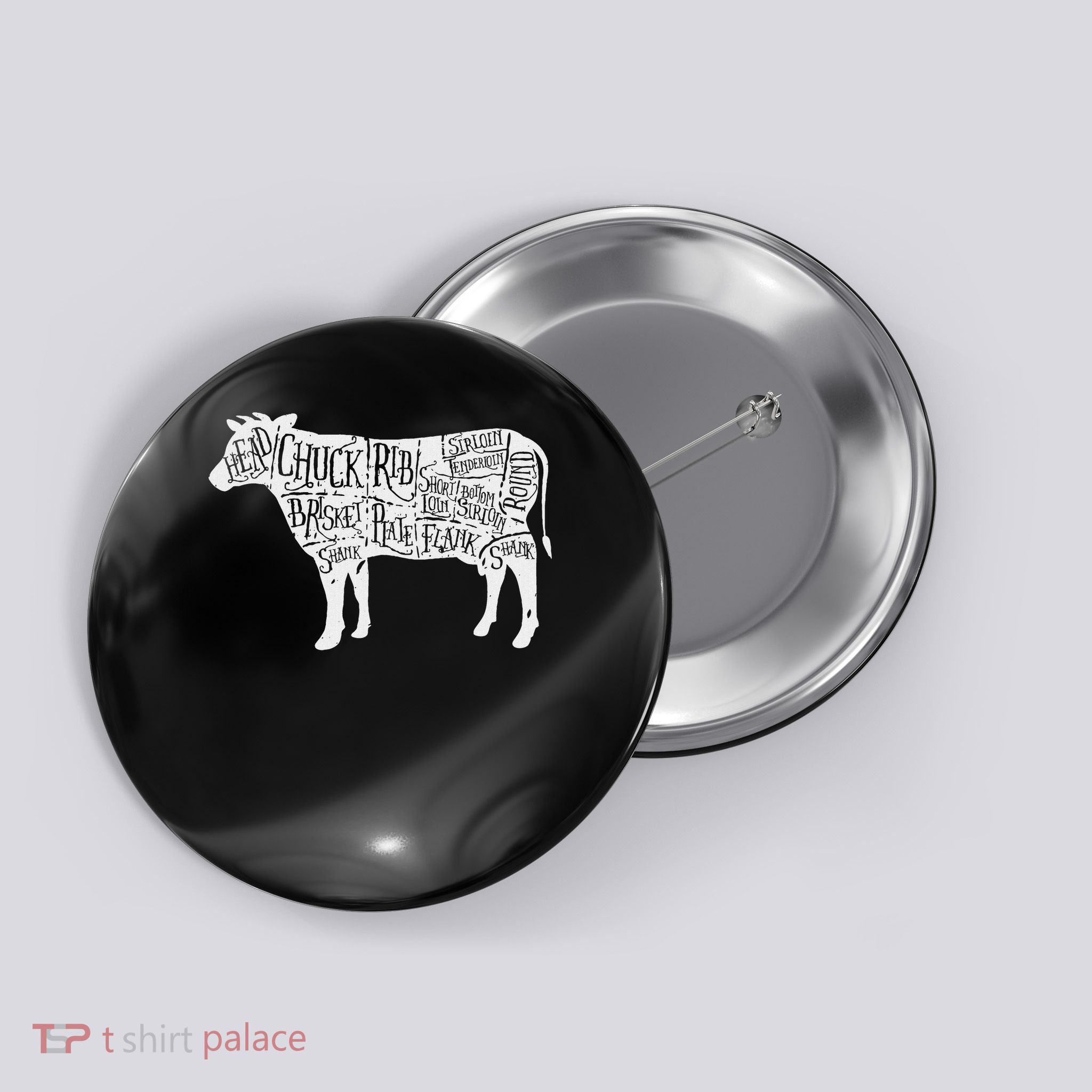 Cow Butcher Beef Cuts Diagram Button