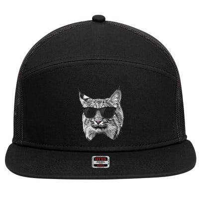 Cool Bobcat Bobcats Sunglasses Animal Lover 7 Panel Mesh Trucker Snapback Hat
