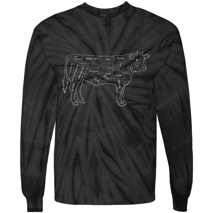 Cow Butcher Beef Cuts Diagram Eat Beef Butcher Cut Chart Tie-Dye Long Sleeve Shirt