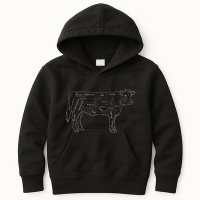 Cow Butcher Beef Cuts Diagram Eat Beef Butcher Cut Chart Kids Hoodie