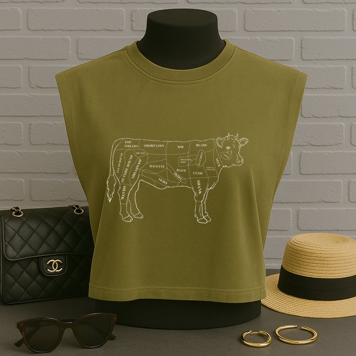 Cow Butcher Beef Cuts Diagram Eat Beef Butcher Cut Chart Garment-Dyed Women's Muscle Tee