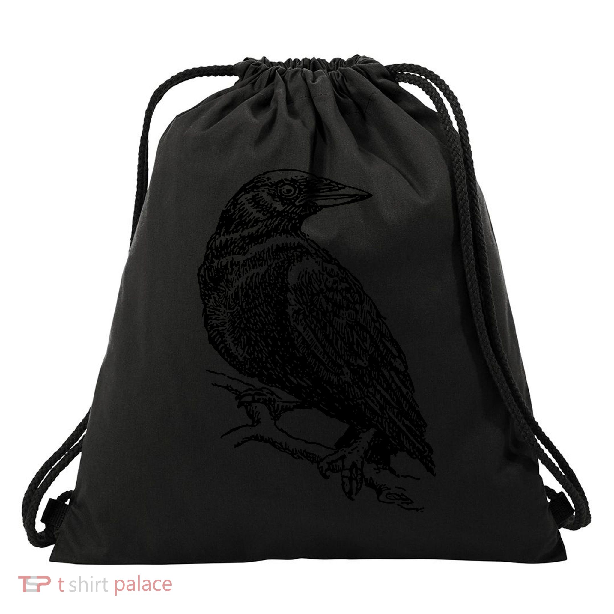 Crow Black Bird Drawstring Bag