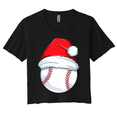 Christmas Baseball Ball Santa Pajama Women's Crop Top Tee