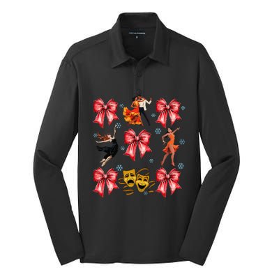 Coquette Bow Broadway Theater Musical Christmas Silk Touch Performance Long Sleeve Polo