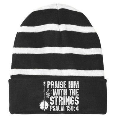 Cool Banjo Bluegrass Music Art Worship Leader Striped Beanie with Solid Band