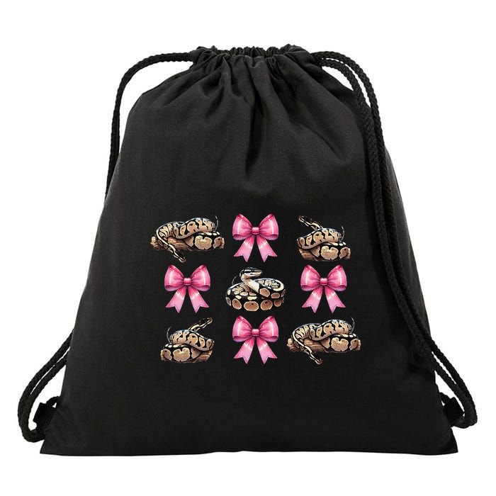 Coquette Bow Ball Python Snake Pin.K Ribbon Mom Mothers Day Drawstring Bag