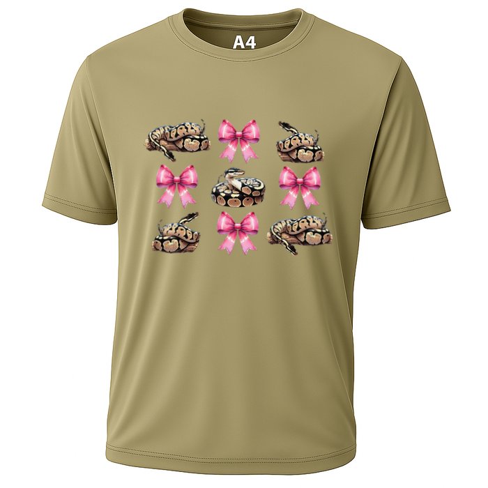 Coquette Bow Ball Python Snake Pin.K Ribbon Mom Mothers Day Cooling Performance Crew T-Shirt