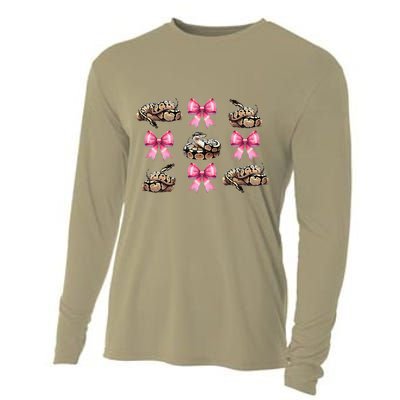 Coquette Bow Ball Python Snake Pin.K Ribbon Mom Mothers Day Cooling Performance Long Sleeve Crew