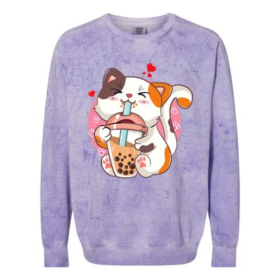 Cat Boba Bubble Tea Kawaii Anime Japanese Teen Colorblast Crewneck Sweatshirt