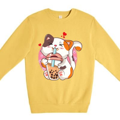 Cat Boba Bubble Tea Kawaii Anime Japanese Teen Premium Crewneck Sweatshirt