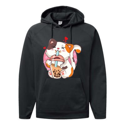 Cat Boba Bubble Tea Kawaii Anime Japanese Teen Performance Fleece Hoodie