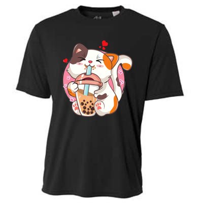 Cat Boba Bubble Tea Kawaii Anime Japanese Teen Cooling Performance Crew T-Shirt