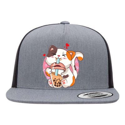 Cat Boba Bubble Tea Kawaii Anime Japanese Teen Flat Bill Trucker Hat