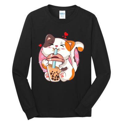 Cat Boba Bubble Tea Kawaii Anime Japanese Teen Tall Long Sleeve T-Shirt