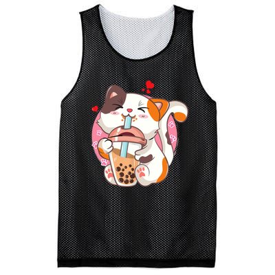 Cat Boba Bubble Tea Kawaii Anime Japanese Teen Mesh Reversible Basketball Jersey Tank