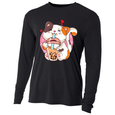 Cat Boba Bubble Tea Kawaii Anime Japanese Teen Cooling Performance Long Sleeve Crew