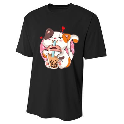 Cat Boba Bubble Tea Kawaii Anime Japanese Teen Performance Sprint T-Shirt