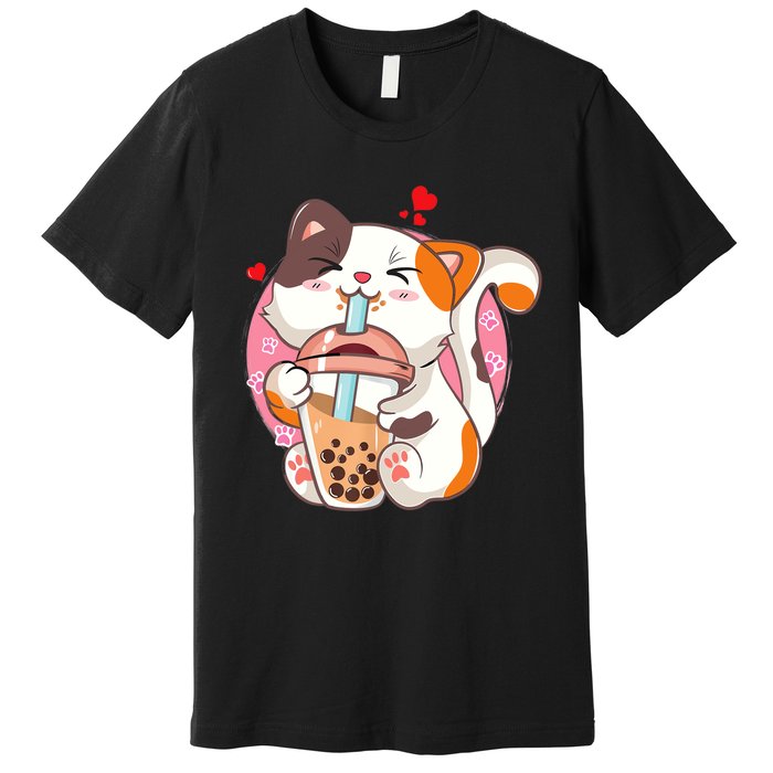 Cat Boba Bubble Tea Kawaii Anime Japanese Teen Premium T-Shirt