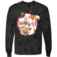 Cat Boba Bubble Tea Kawaii Anime Japanese Teen Tie-Dye Long Sleeve Shirt