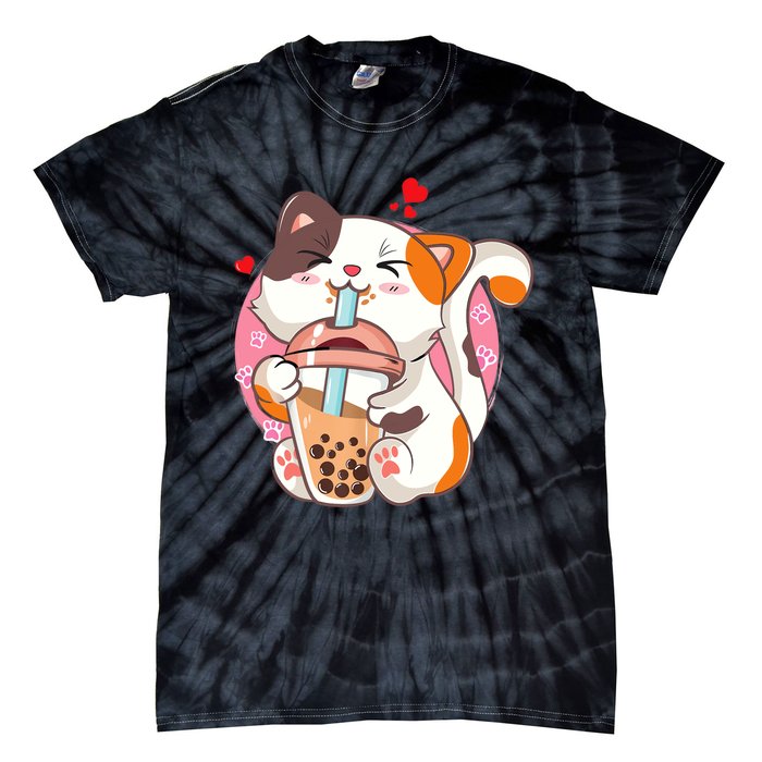 Cat Boba Bubble Tea Kawaii Anime Japanese Teen Tie-Dye T-Shirt