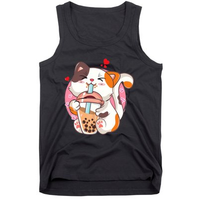 Cat Boba Bubble Tea Kawaii Anime Japanese Teen Tank Top