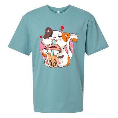 Cat Boba Bubble Tea Kawaii Anime Japanese Teen Sueded Cloud Jersey T-Shirt