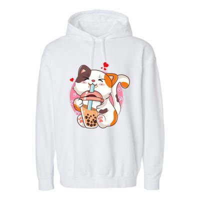 Cat Boba Bubble Tea Kawaii Anime Japanese Teen Garment-Dyed Fleece Hoodie