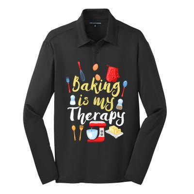 Cake Bakers Baker Chefs Baking Is My Therapy Cupcake Bakers Meaningful Gift Silk Touch Performance Long Sleeve Polo