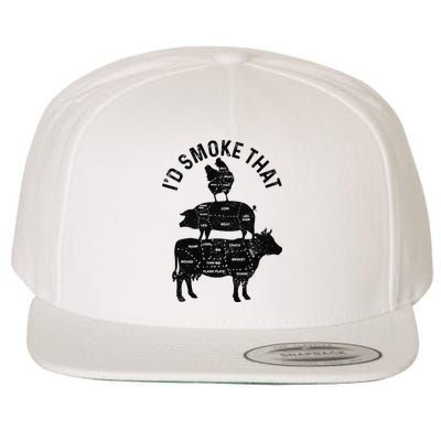 Chef Butcher BBQ I'd Smoke That Pork Beef Funny Father's Day Wool Snapback Cap