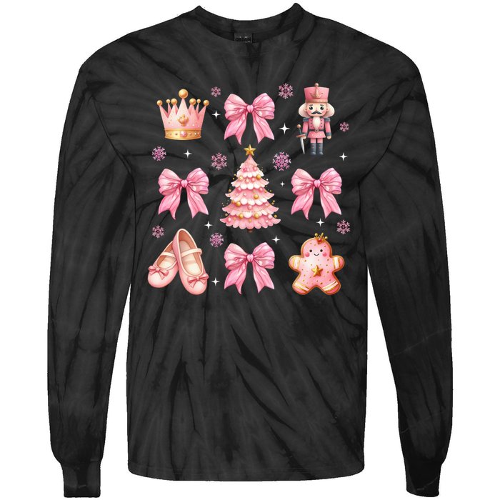 Coquette Bow Ballet Gingerbread Christmas Xmas Tie-Dye Long Sleeve Shirt