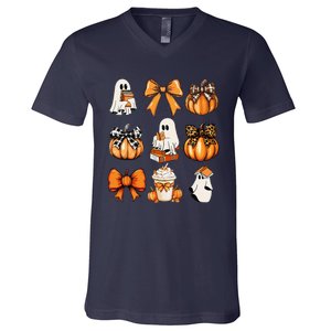 Coquette Bow Boo Witch Halloween Spooky Season V-Neck T-Shirt