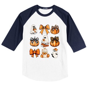 Coquette Bow Boo Witch Halloween Spooky Season Baseball Sleeve Shirt