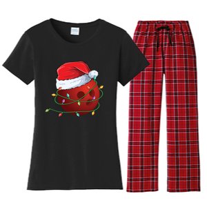 Christmas Bowling Ball Santa Hat Wrapped In Holiday Lights Gift Women's Flannel Pajama Set