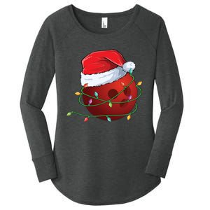 Christmas Bowling Ball Santa Hat Wrapped In Holiday Lights Gift Women's Perfect Tri Tunic Long Sleeve Shirt