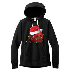 Christmas Bowling Ball Santa Hat Wrapped In Holiday Lights Gift Women's Fleece Hoodie