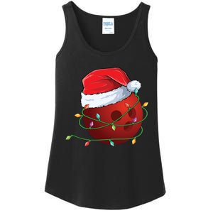 Christmas Bowling Ball Santa Hat Wrapped In Holiday Lights Gift Ladies Essential Tank