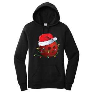 Christmas Bowling Ball Santa Hat Wrapped In Holiday Lights Gift Women's Pullover Hoodie