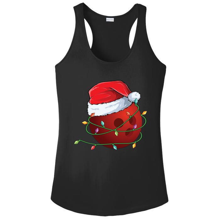 Christmas Bowling Ball Santa Hat Wrapped In Holiday Lights Gift Ladies PosiCharge Competitor Racerback Tank