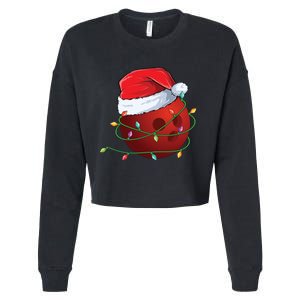 Christmas Bowling Ball Santa Hat Wrapped In Holiday Lights Gift Cropped Pullover Crew