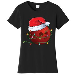 Christmas Bowling Ball Santa Hat Wrapped In Holiday Lights Gift Women's T-Shirt