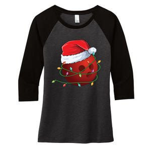 Christmas Bowling Ball Santa Hat Wrapped In Holiday Lights Gift Women's Tri-Blend 3/4-Sleeve Raglan Shirt