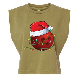 Christmas Bowling Ball Santa Hat Wrapped In Holiday Lights Gift Garment-Dyed Women's Muscle Tee