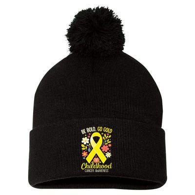 Childhood Be Bold Go Gold Childhood Cancer Awareness Pom Pom 12in Knit Beanie
